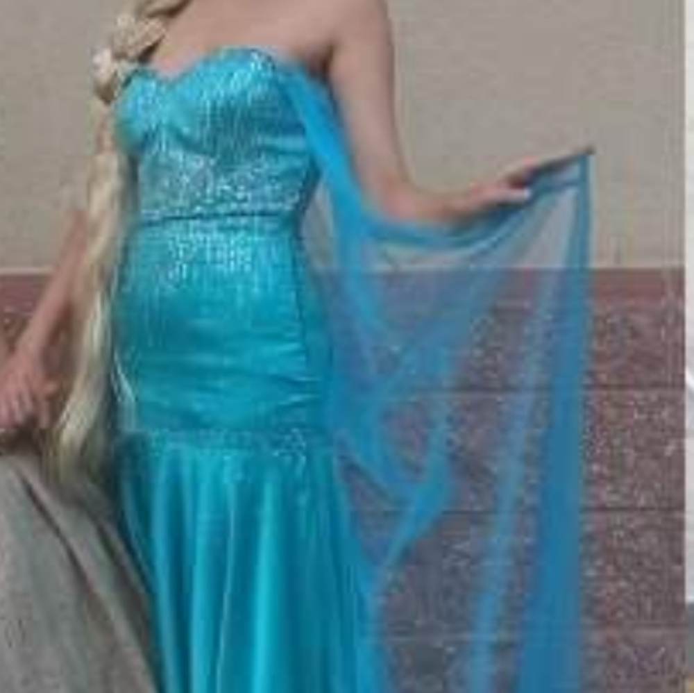 Elsa costume - strapless corset dress, tulle cape & wig